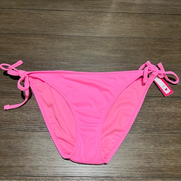 String Bikini High Leg Swimsuit Bathing Suit Bottom Pink Ribbed X-Large NWT - Picture 1 of 10